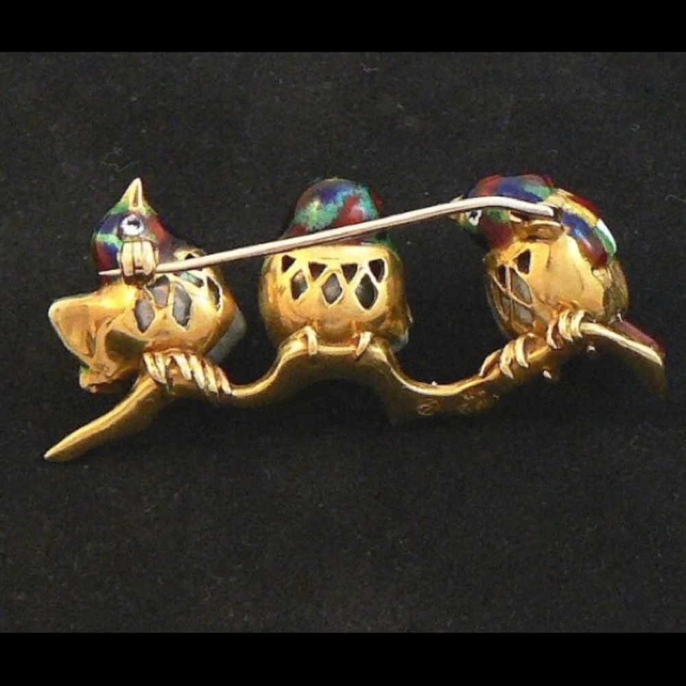 Solid 18kt gold, genuine pearl & enamel, brooch - Picture 6 of 10